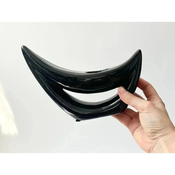 Awesome Postmodern Crescent Moon MCM Retro Black Glazed Ceramic Candle Holder - Picture 5 of 9